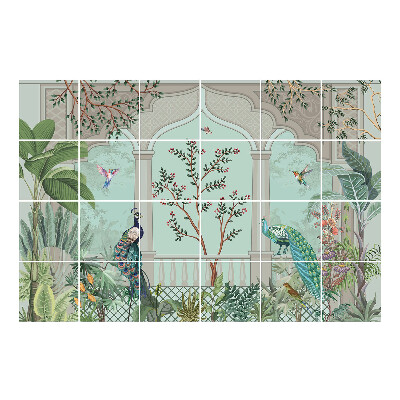 Autocolante pentru gresie Grădină exotică cu păsări