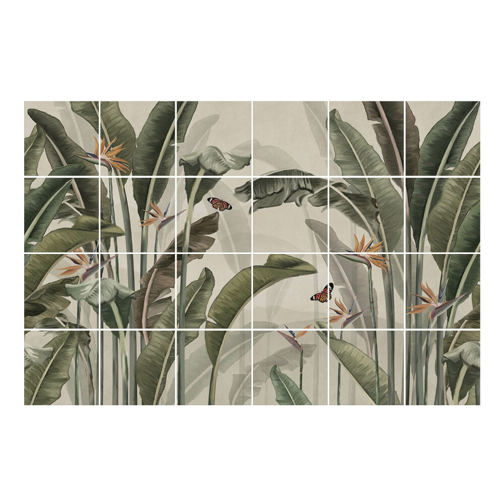 Autocolante gresie si faianta Vegetație tropicală cu fluturi