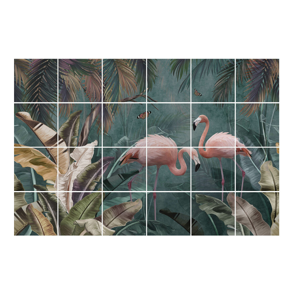 Autocolante pentru gresie Flamingo în tropice
