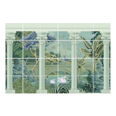 Autocolante gresie si faianta Peisaj idilic cu păsări