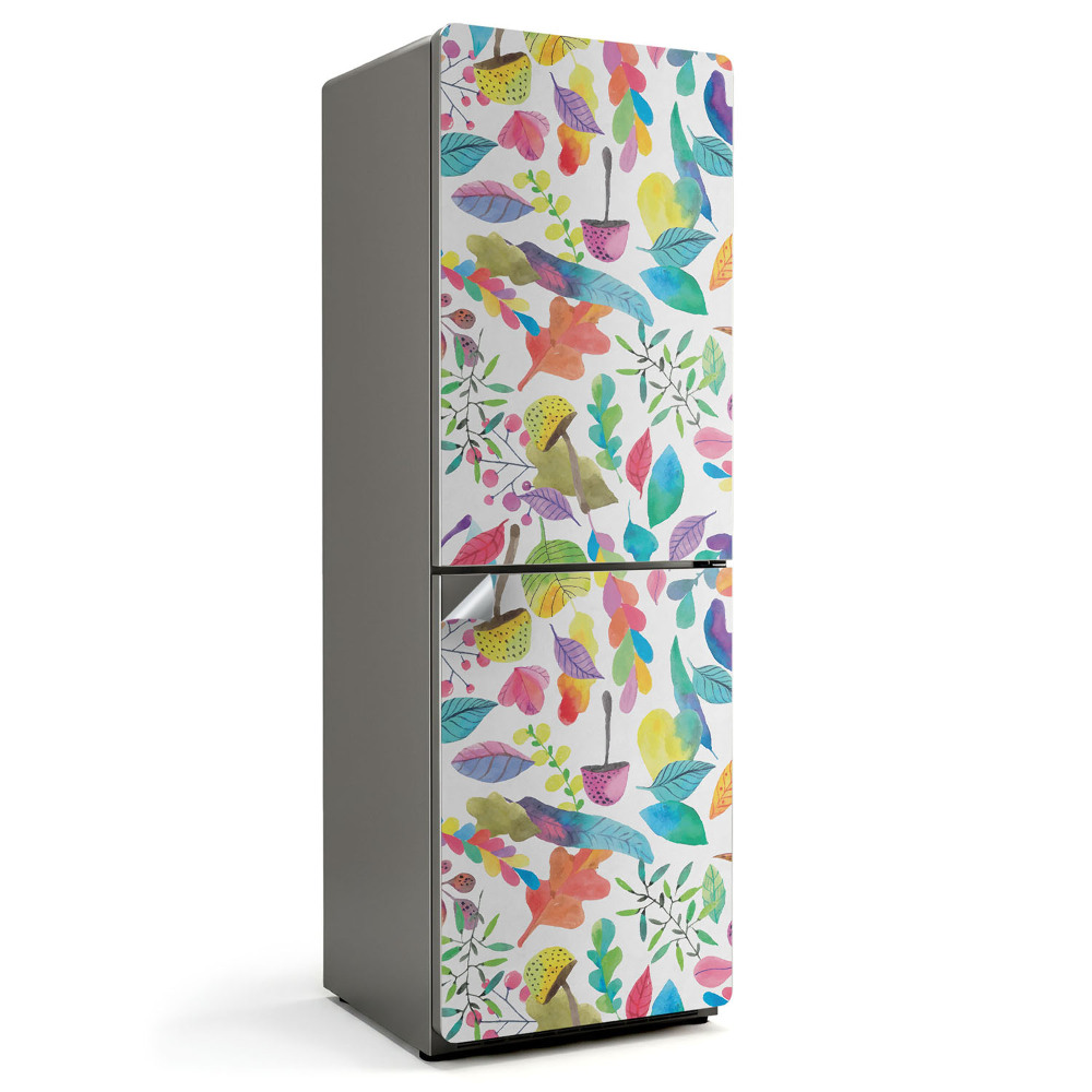 Autocolant pentru frigider Frunze și flori colorate