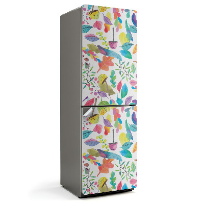 Autocolant pentru frigider Frunze și flori colorate