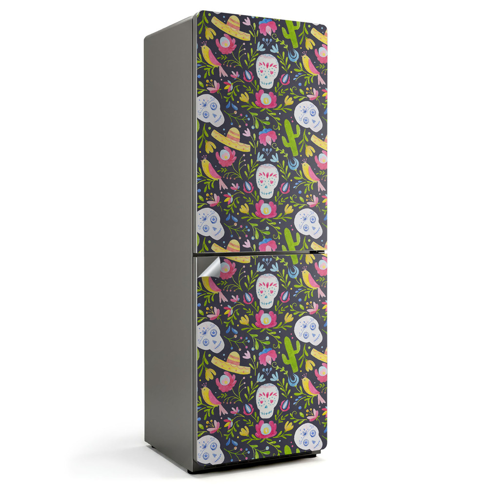 Autocolant pentru frigider Model cu cranii și plante