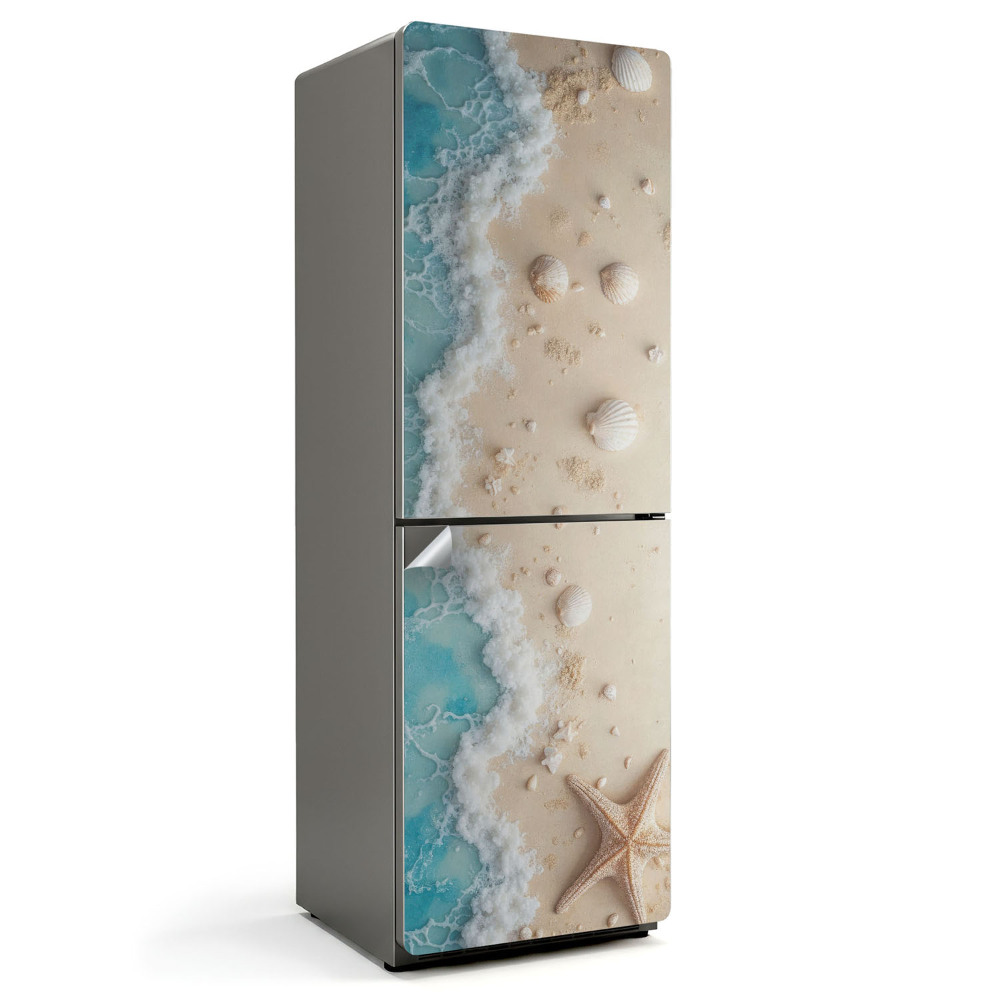 Folie frigider Plajă cu scoici și valuri