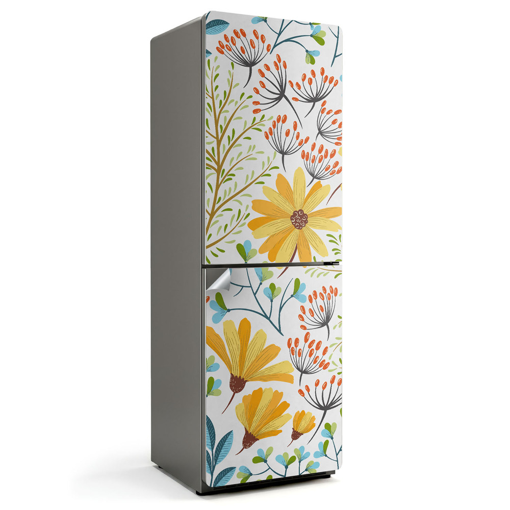 Autocolant pentru frigider Model floral pe fundal alb