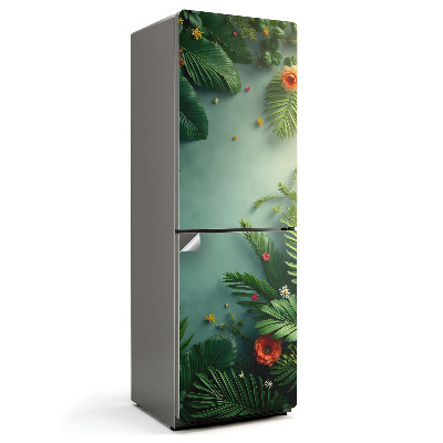 Folie pentru frigider Frunze și flori tropicale