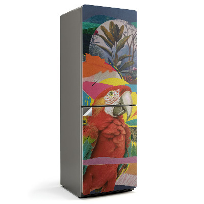 Folie pentru frigider Papagal într-un colaj tropical