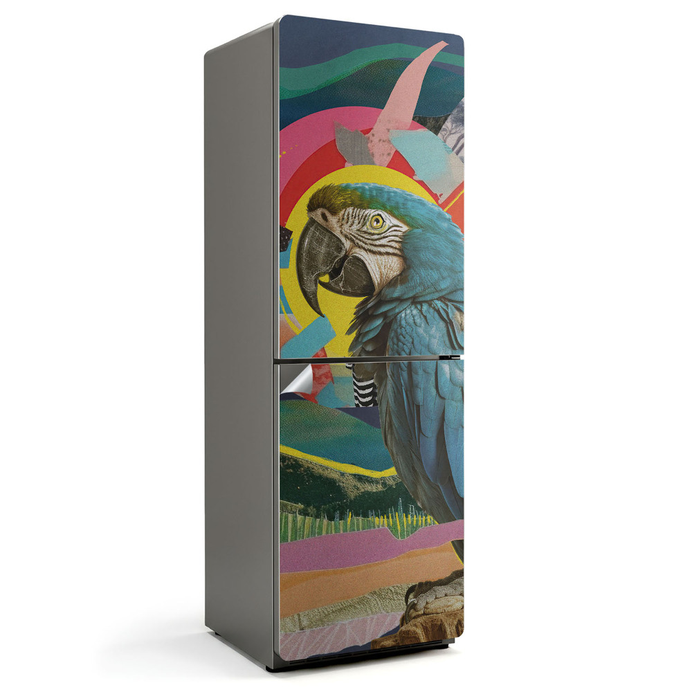 Autocolant pentru frigider Un papagal pe un fundal abstract
