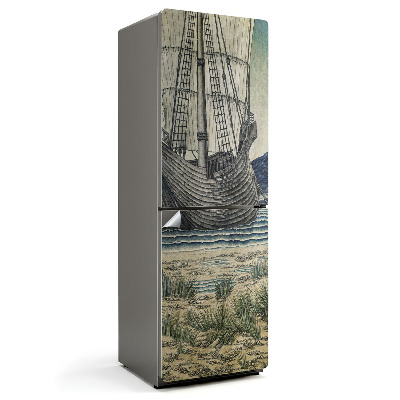 Folie frigider O corabie pe valurile mării