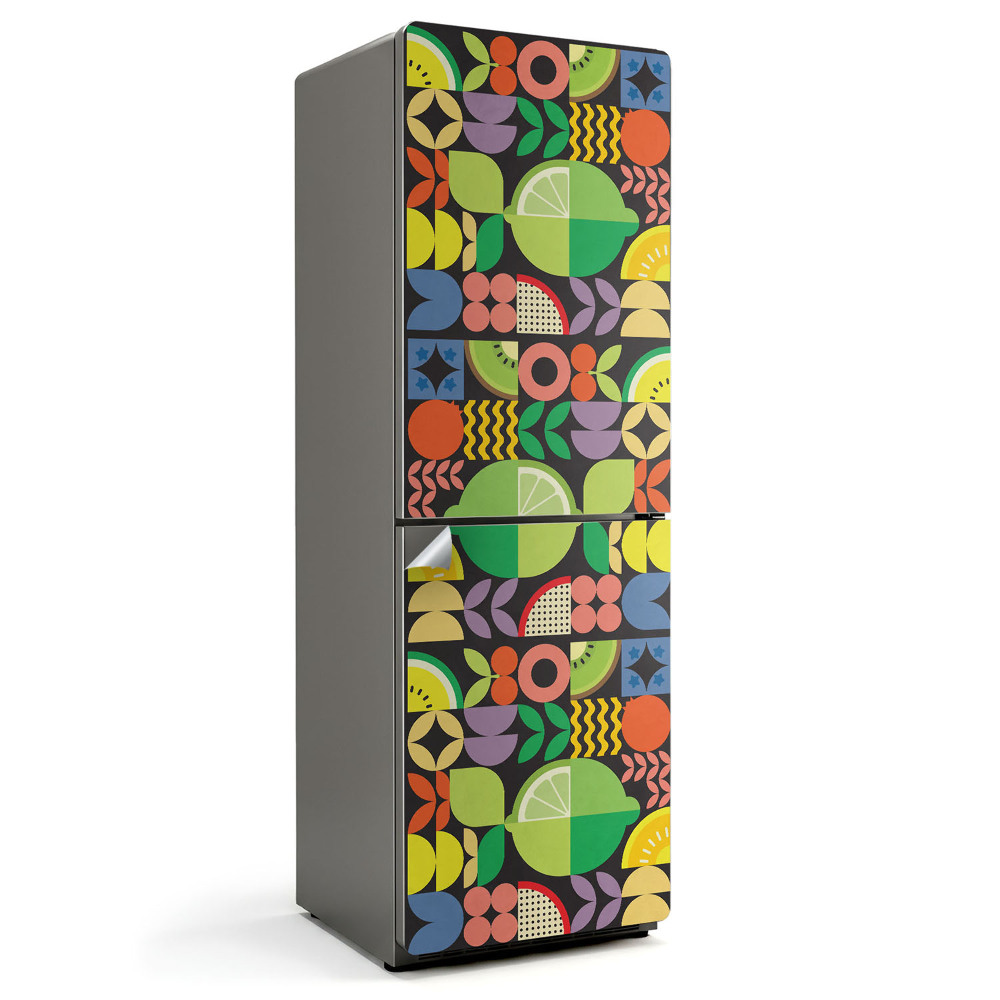 Autocolant pentru frigider Model geometric cu fructe