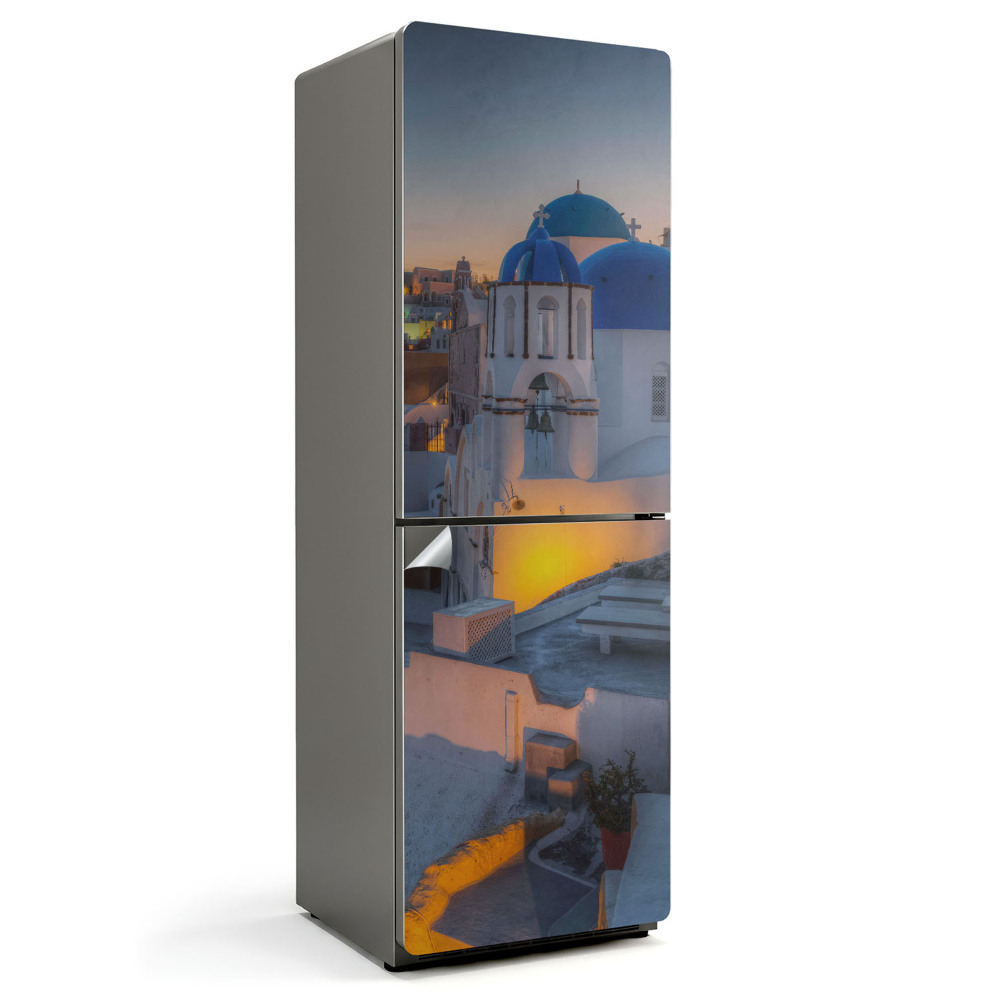 Autocolant pentru frigider Vedere pitorească a orașului Santorini