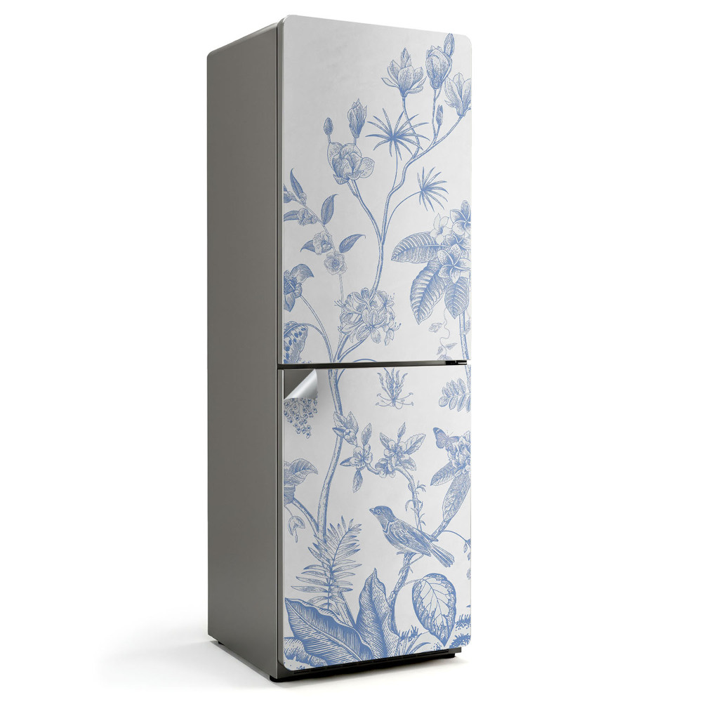 Folie frigider Ilustrație florală cu păsări