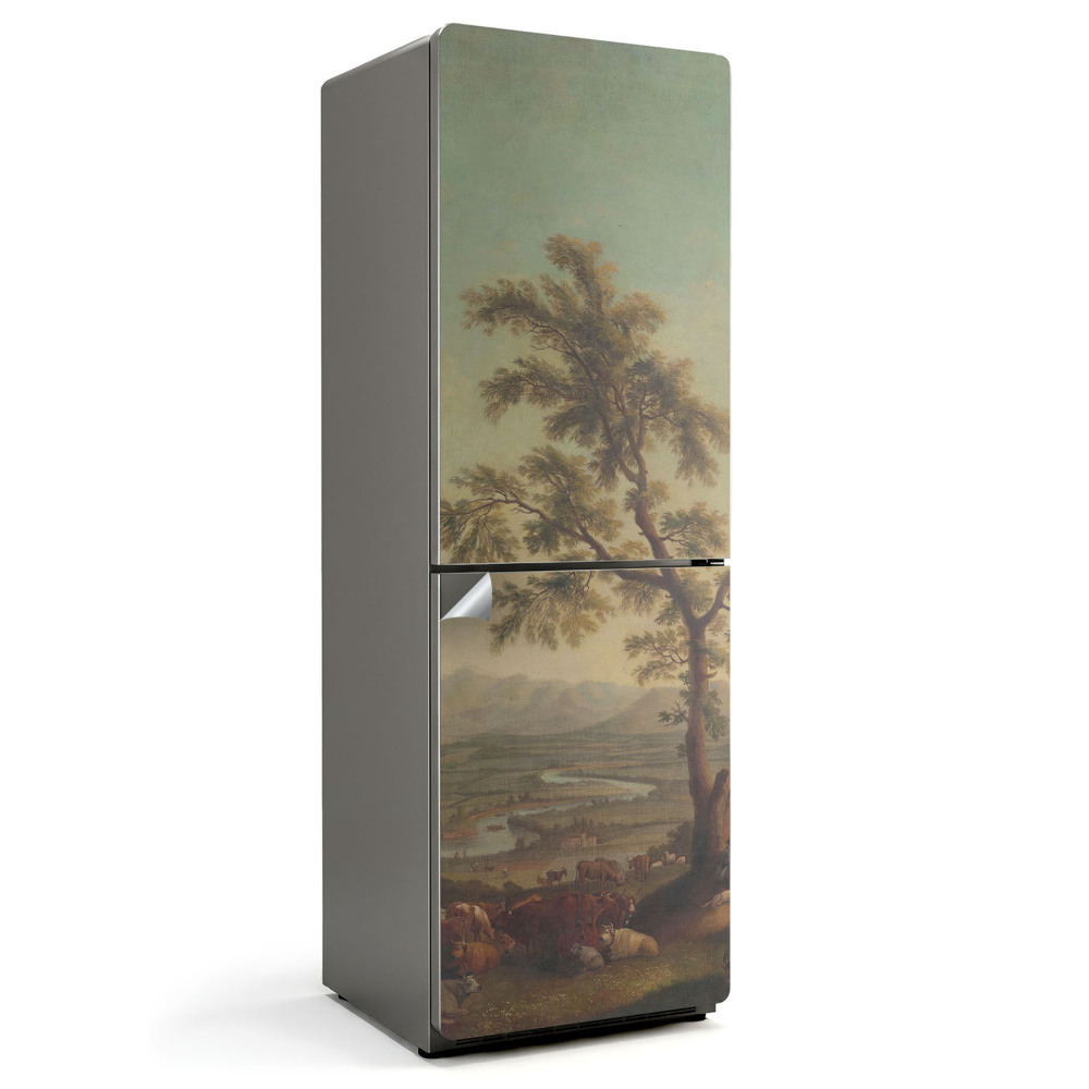 Autocolant pentru frigider Peisaj rural cu un copac