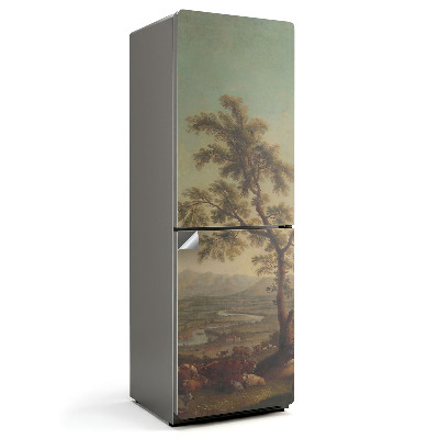 Autocolant pentru frigider Peisaj rural cu un copac
