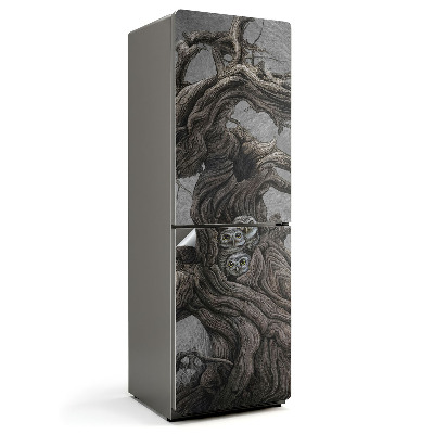 Autocolant pentru frigider Bufnițe într-o gaură de copac