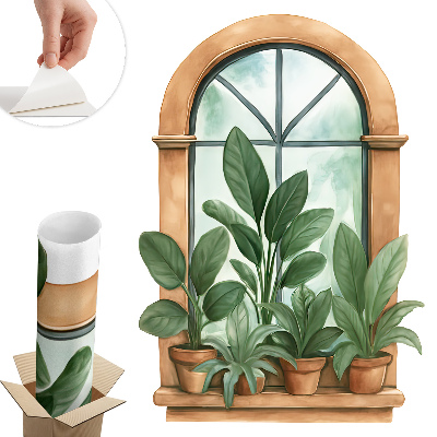 Sticker perete fereastră 3d 70x100 Plante de fereastră.
