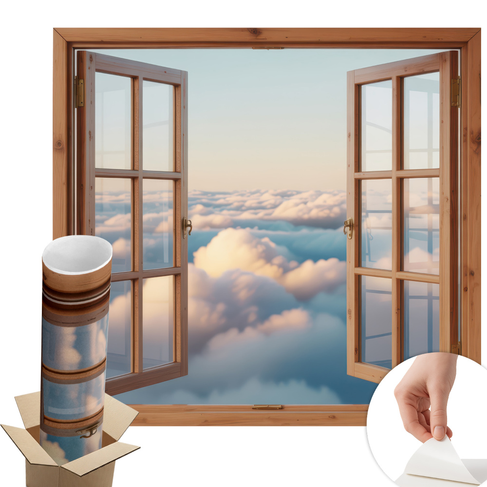 Sticker perete fereastră 3d 100x93 Norii cerului