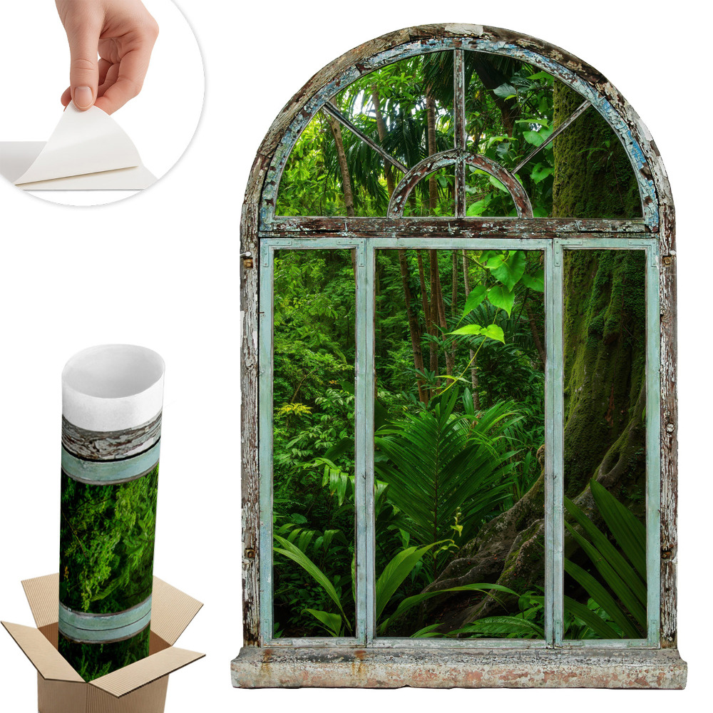 Sticker perete fereastră 3d 89x130 Fereastră tropicală.