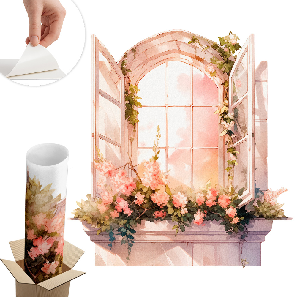 Sticker perete fereastră 3d 122x130 Fereastră romantică