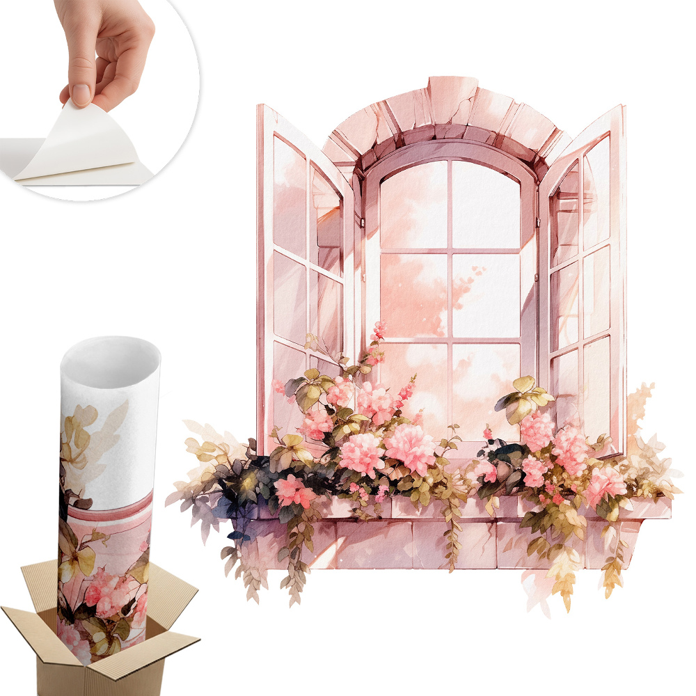 Sticker perete fereastră 3d 124x130 Fereastră rustică