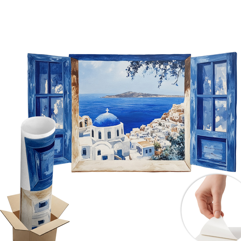 Sticker perete fereastră 3d 130x75 Peisaj grecesc