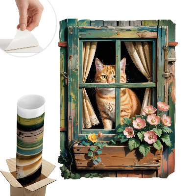 Sticker perete fereastră 3d 97x130 Pisicuța la fereastră