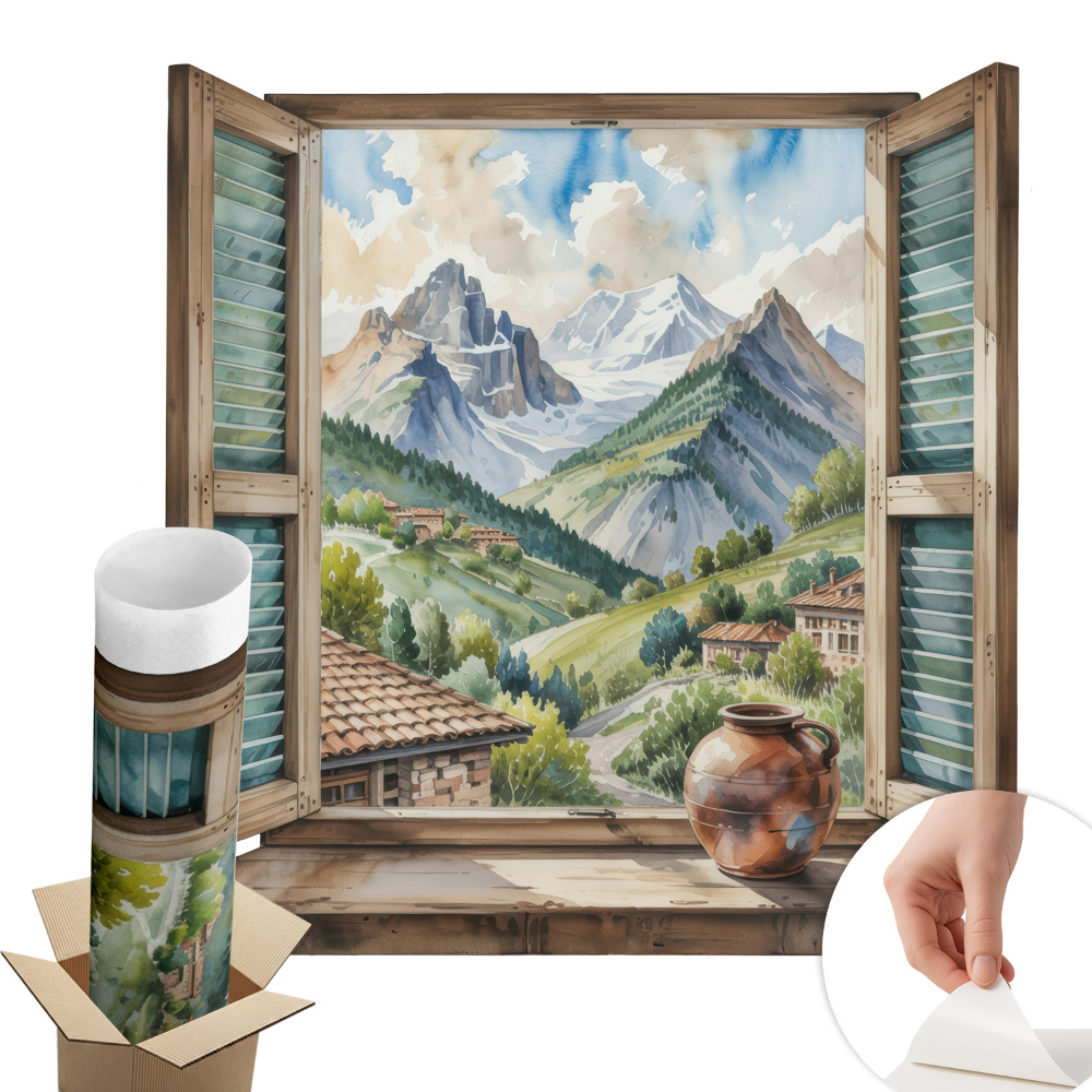 Sticker perete fereastră 3d 130x120 Peisaj montan