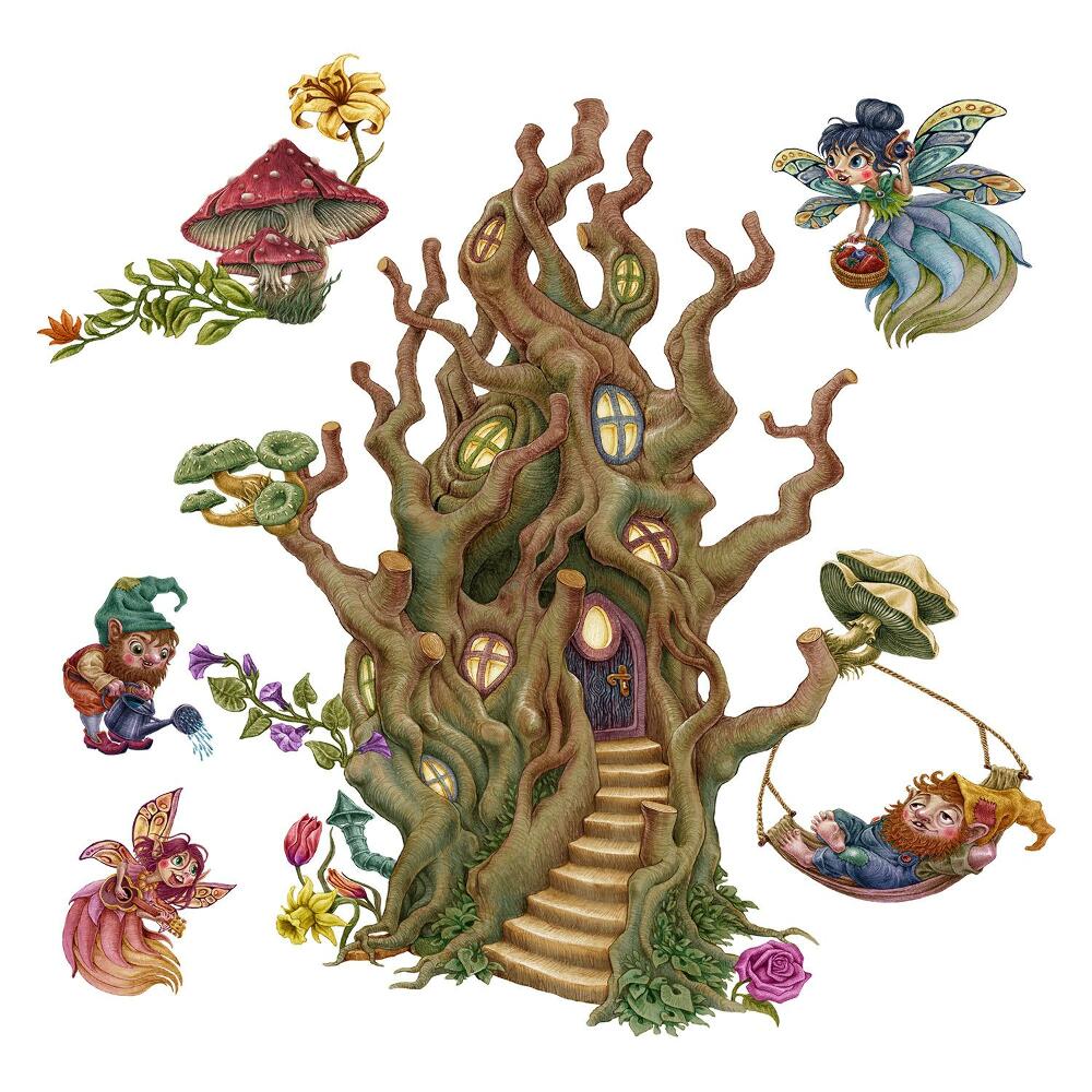 Stickere perete copii 80x106 Creaturi magice ale pădurii și o casă în copac