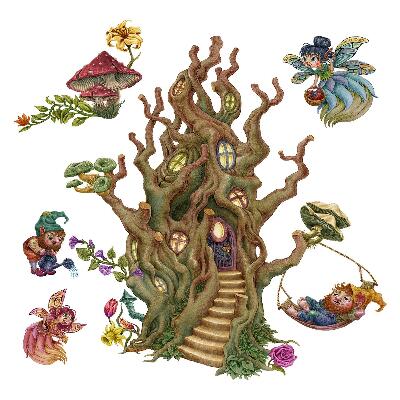 Stickere perete copii 80x106 Creaturi magice ale pădurii și o casă în copac
