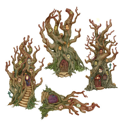 Stickere perete copii 80x143 Căsuțe în copaci cu desene animate din Pădurea Magică