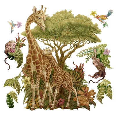 Stickere perete copii 80x120 Un desen cu animale sălbatice și vegetație