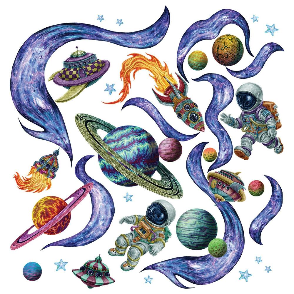 Stickere perete copii 80x120 Astronauți și rachete într-un desen galactic