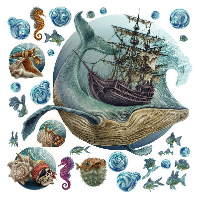 Stickere perete copii 80x98 Lumea desenelor animate a navelor și creaturilor marine