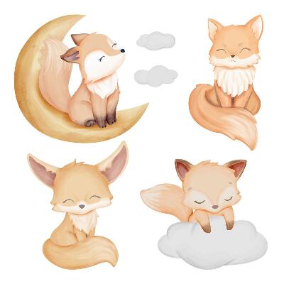 Stickere perete copii 80x128 Vulpi drăguțe și un cer pastelat în acuarelă