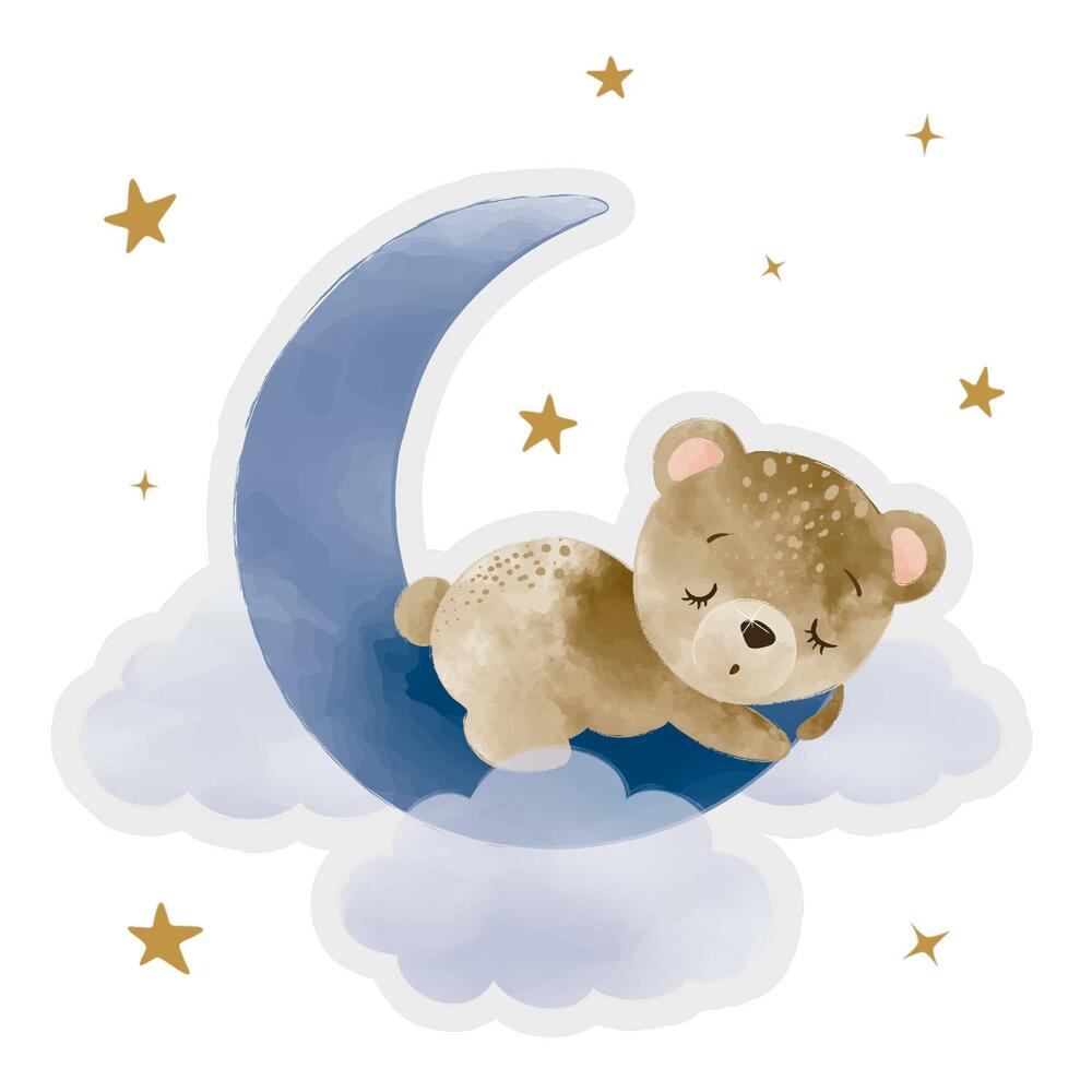 Stickere perete copii 80x76 Ursul Lunii în acuarelă, nori și stele