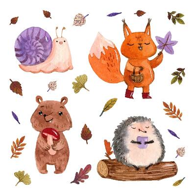 Stickere perete copii 80x128 Animale de pădure în culori de acuarelă de toamnă