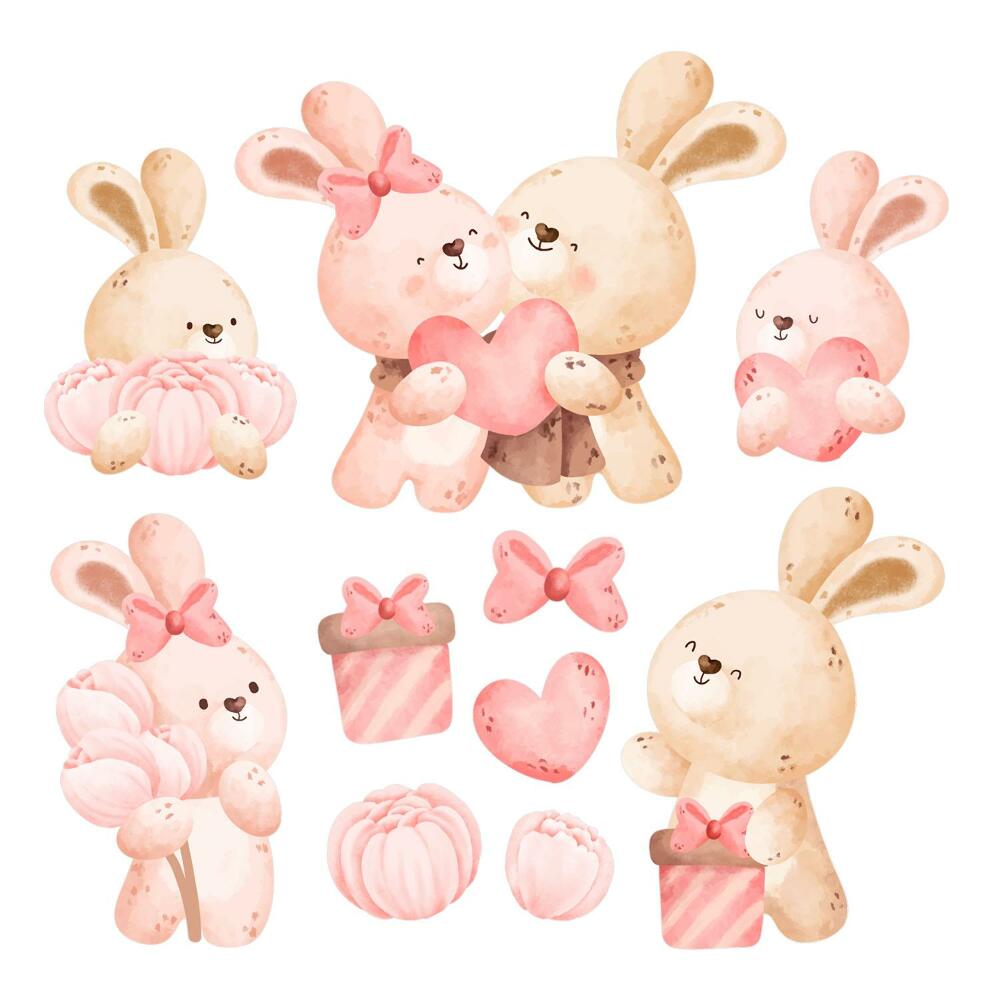 Stickere perete copii 80x110 Iepurași pastelați într-o compoziție fermecătoare