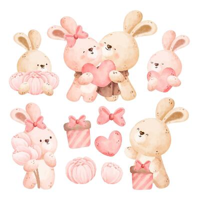 Stickere perete copii 80x110 Iepurași pastelați într-o compoziție fermecătoare