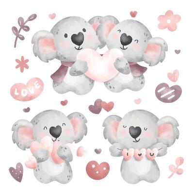 Stickere perete copii 80x113 Koala adorabili în tonuri pastelate de acuarelă