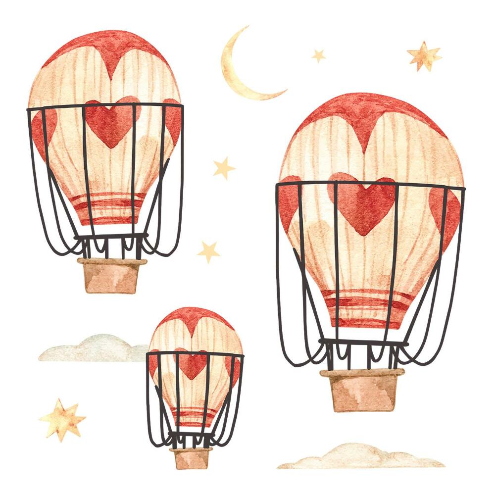 Stickere perete copii 80x132 Baloane și stele drăguțe în acuarelă, în stil boho