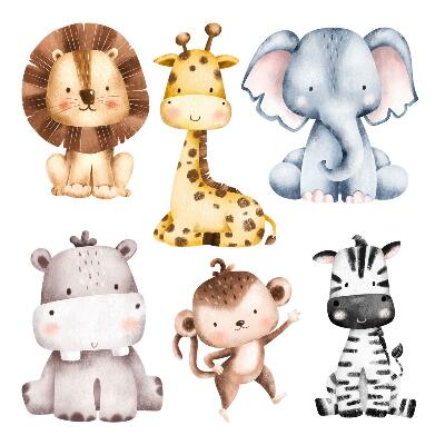 Stickere perete copii 80x132 Safari pastelat dulce cu animale sălbatice