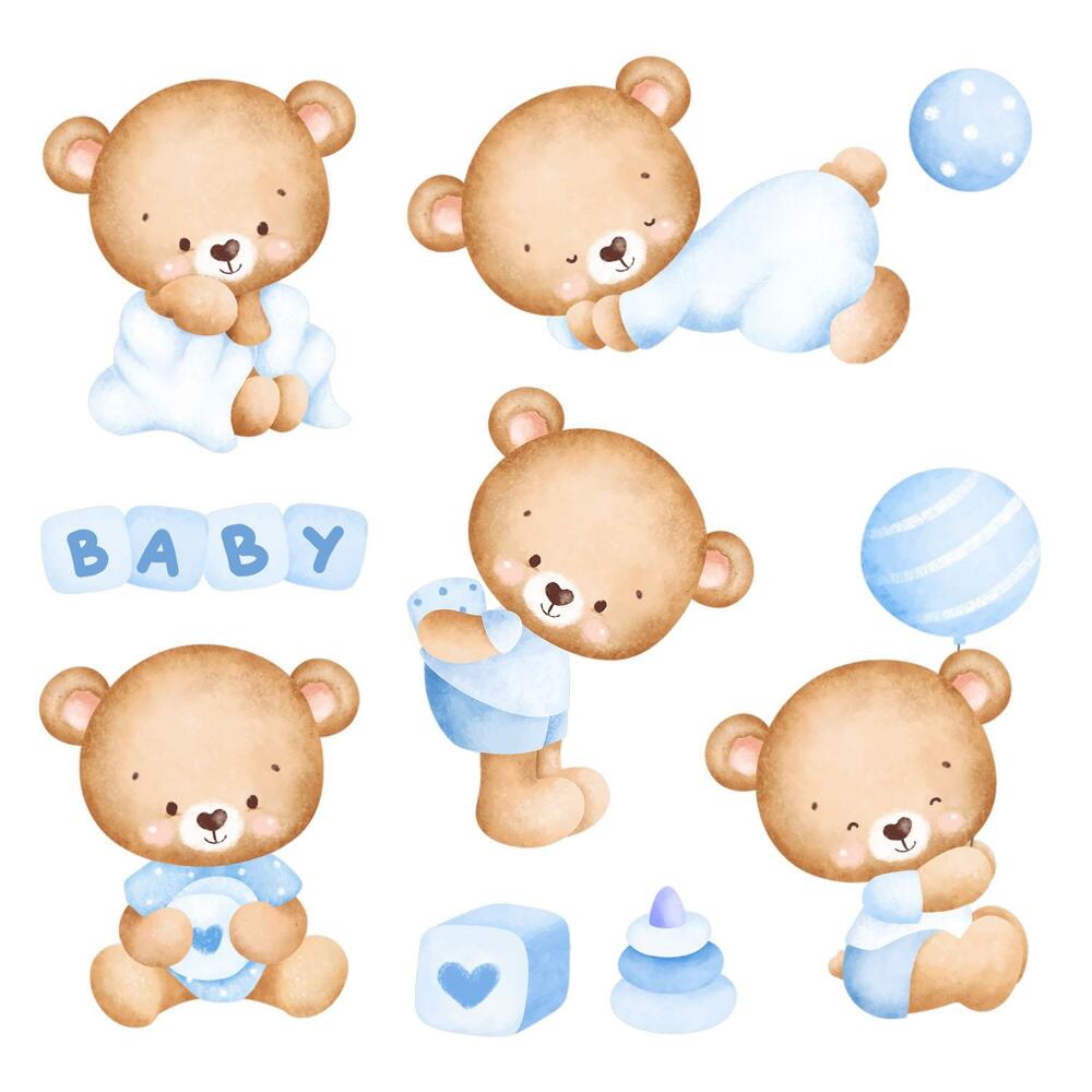 Stickere perete copii 80x137 Ursuleți de pluș drăguți într-un model delicat de acuarelă