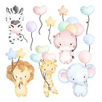 Stickere perete copii 80x118 Un safari încântător în acuarelă, cu animale sălbatice și baloane