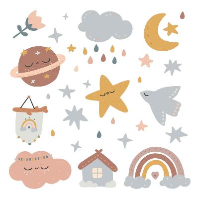 Stickere perete copii 80x132 Accente pastelate ale stilului boho cosmic