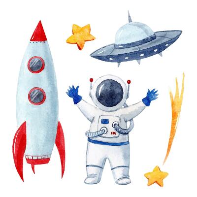 Stickere perete copii 80x136 Univers pastelat în stil acuarelă