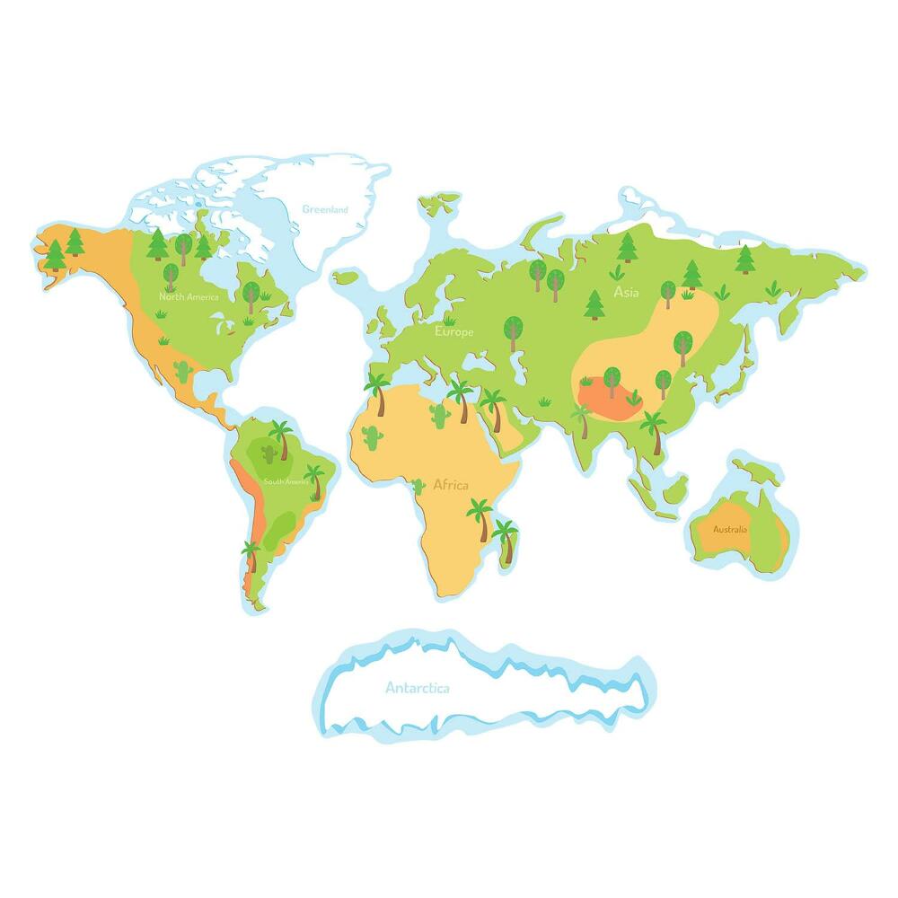 Stickere perete copii 80x114 Ilustrație a continentelor în nuanțe delicate