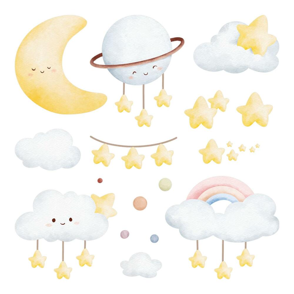 Stickere perete copii 80x108 Motive spațiale în acuarelă pastelată