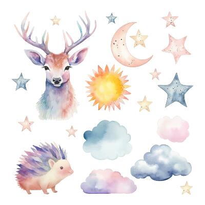 Stickere perete copii 80x88 Animale și cer în stil acuarelă