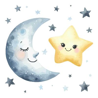 Stickere perete copii 80x138 Cer pastelat cu o lună veselă și o stea