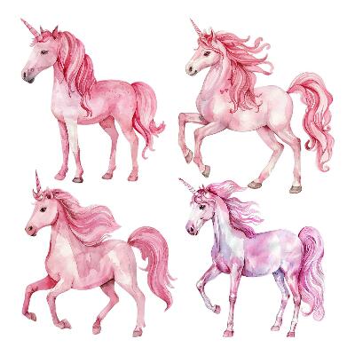 Stickere perete copii 80x116 Unicorni în acuarelă și cai pastelați